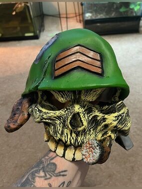 Vintage 2004 Disguise Army Skull Mask Helmet Cigar Drill Sargent Adult Size